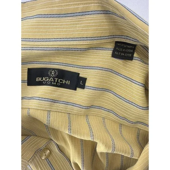 Bugatchi Uomo Shirt Mens Large Striped Button Up Short Sleeve Collared - Picture 5 of 6